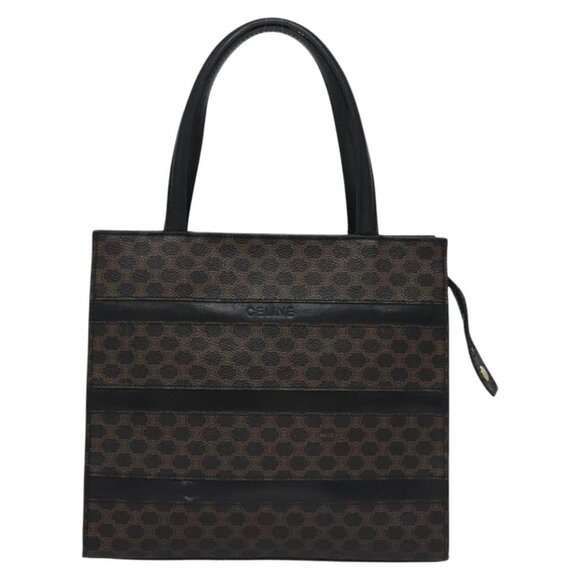 CELINE Macadam Canvas Hand Bag PVC Leather Black Brown Auth bs23202 - Picture 2 of 16